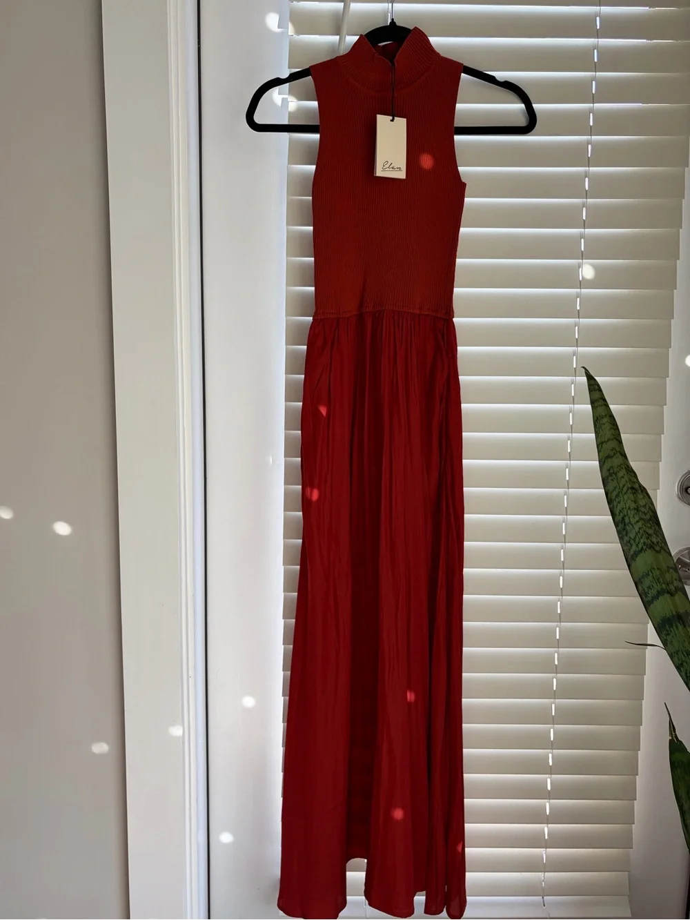 Elan Sleeveless Rust Maxi Dress with High Neck - Picture 1 of 3